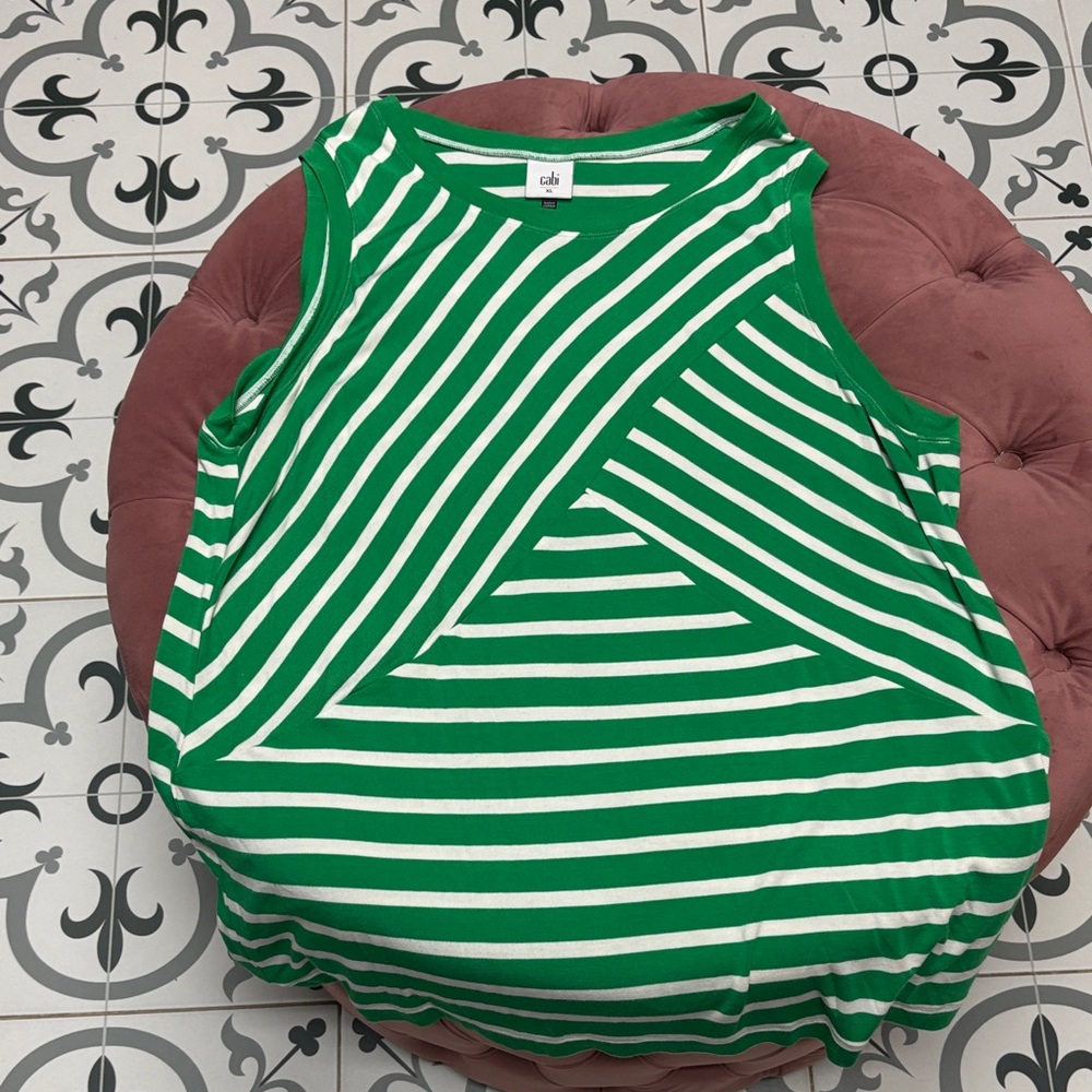 CAbi Green and White Striped Tank Top